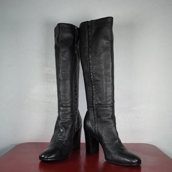 Women's Kenneth Cole Black Leather Knee High Chunky Heel Long Fashion Boots 9.5 - Picture 5 of 10